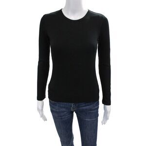 Wesley Womens Long Sleeve Ribbed Crewneck T Shirt Black size XS